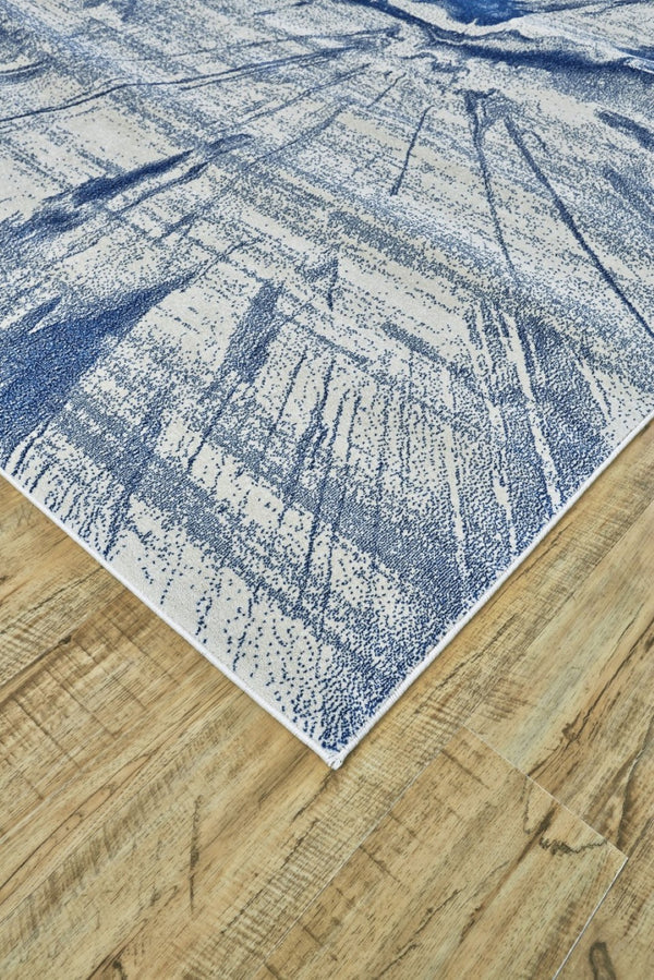 HomeRoots 7' Blue and Ivory Abstract Area Rug for Modern Comfort, Durable, Kid and Pet Friendly, Easy Care 7' X 10' 515251