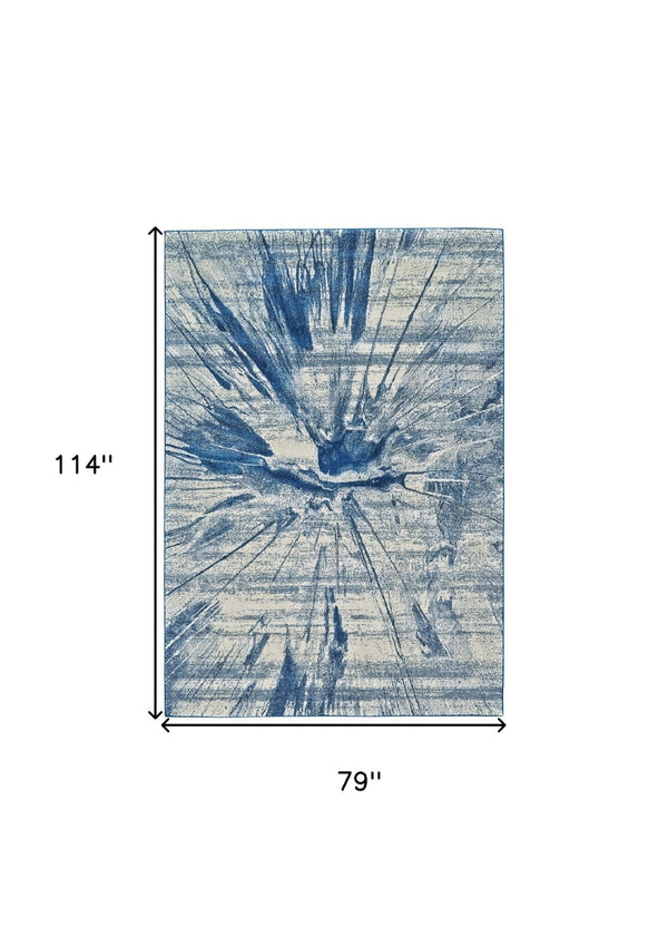HomeRoots 7' Blue and Ivory Abstract Area Rug for Modern Comfort, Durable, Kid and Pet Friendly, Easy Care 7' X 10' 515251