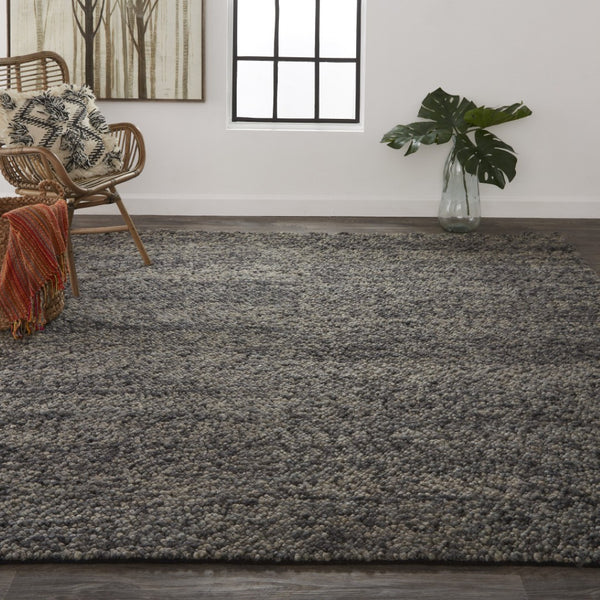 HomeRoots 10' Abstract Shag Wool Area Rug - Hand-Woven in Gray and Black for Comfort, Style, and Durability 5' X 8' 515281
