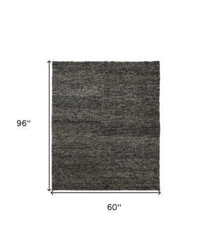 HomeRoots 10' Abstract Shag Wool Area Rug - Hand-Woven in Gray and Black for Comfort, Style, and Durability 5' X 8' 515281