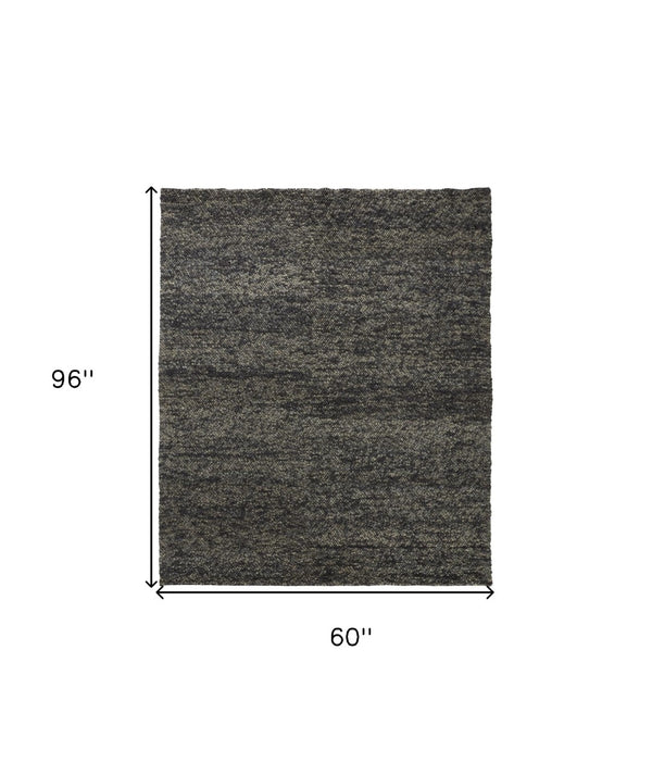 HomeRoots 10' Abstract Shag Wool Area Rug - Hand-Woven in Gray and Black for Comfort, Style, and Durability 5' X 8' 515281