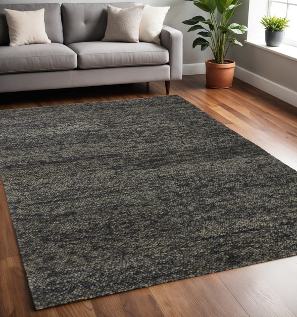 HomeRoots 10' Abstract Shag Wool Area Rug - Hand-Woven in Gray and Black for Comfort, Style, and Durability 5' X 8' 515281