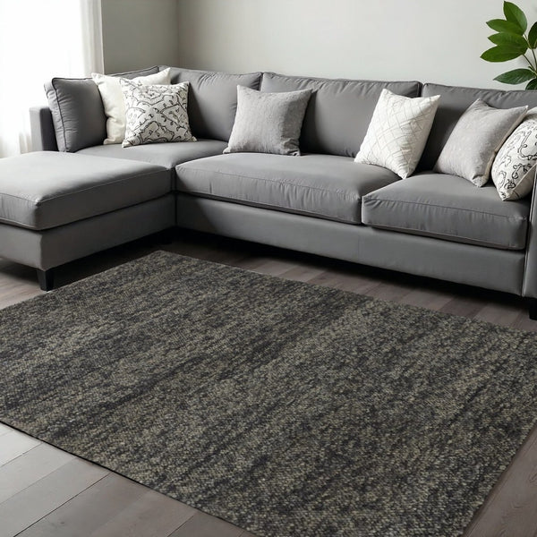 HomeRoots 10' Abstract Shag Wool Area Rug - Hand-Woven in Gray and Black for Comfort, Style, and Durability 8' x 11' 515282