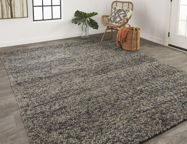 HomeRoots 10' Abstract Shag Wool Area Rug - Hand-Woven in Gray and Black for Comfort, Style, and Durability 8' x 11' 515282