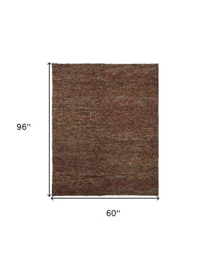 Homeroots 5' X 8' Orange Red Wool Hand Woven Distressed Area Rug Brown,Orange,Red Wool 515289