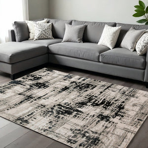 HomeRoots 9' Modern Black Gray and White Abstract Area Rug - Stylish, Durable Design for Any Room Space 8' X 10' 515294