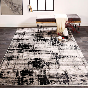 HomeRoots 9' Modern Black Gray and White Abstract Area Rug - Stylish, Durable Design for Any Room Space 8' X 10' 515294