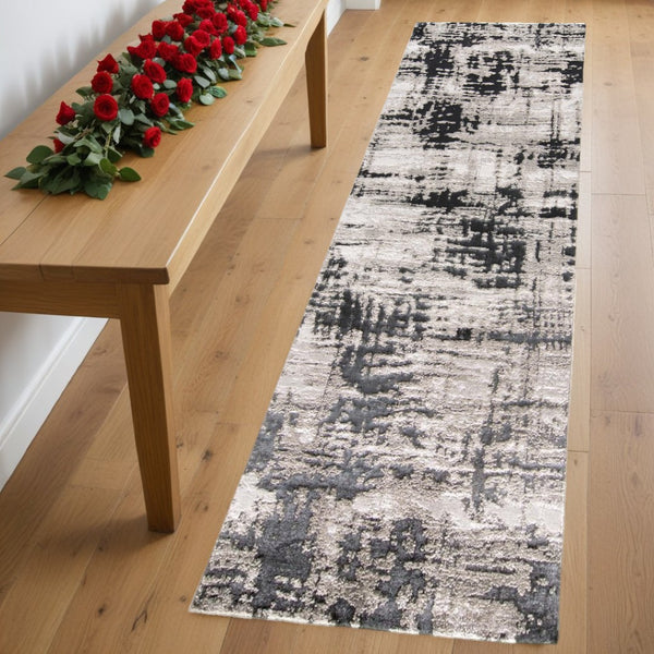 HomeRoots 9' Modern Black Gray and White Abstract Area Rug - Stylish, Durable Design for Any Room Space 8' Runner 515296
