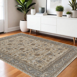 HomeRoots 9' Elegant Tan Ivory and Gray Oriental Area Rug for Luxurious Comfort in Any Room Decor Style 4' X 6' 515298