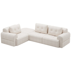 English Elm Modular Sectional Sofa with Chaise Full Foam Build Woven Fabric for Living Room Beige White W2379S00005