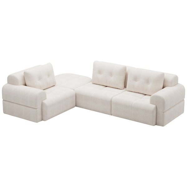 English Elm Modular Sectional Sofa with Chaise Full Foam Build Woven Fabric for Living Room Beige White W2379S00005