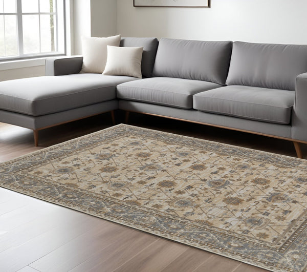 HomeRoots 9' Elegant Tan Ivory and Gray Oriental Area Rug for Luxurious Comfort in Any Room Decor Style 8' X 10' 515300