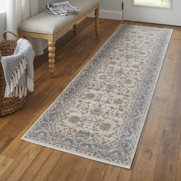 HomeRoots 9' Elegant Tan Ivory and Gray Oriental Area Rug for Luxurious Comfort in Any Room Decor Style 8' Runner 515301