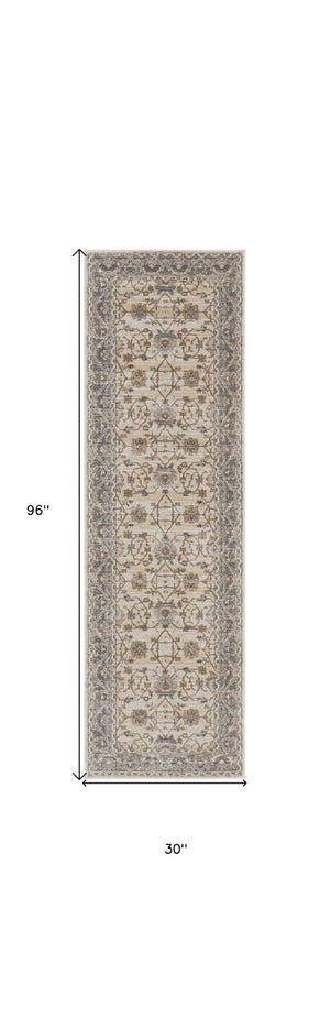 HomeRoots 9' Elegant Tan Ivory and Gray Oriental Area Rug for Luxurious Comfort in Any Room Decor Style 8' Runner 515301