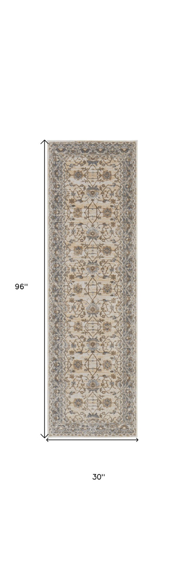 HomeRoots 9' Elegant Tan Ivory and Gray Oriental Area Rug for Luxurious Comfort in Any Room Decor Style 8' Runner 515301