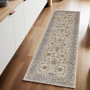 HomeRoots 9' Elegant Tan Ivory and Gray Oriental Area Rug for Luxurious Comfort in Any Room Decor Style 8' Runner 515301