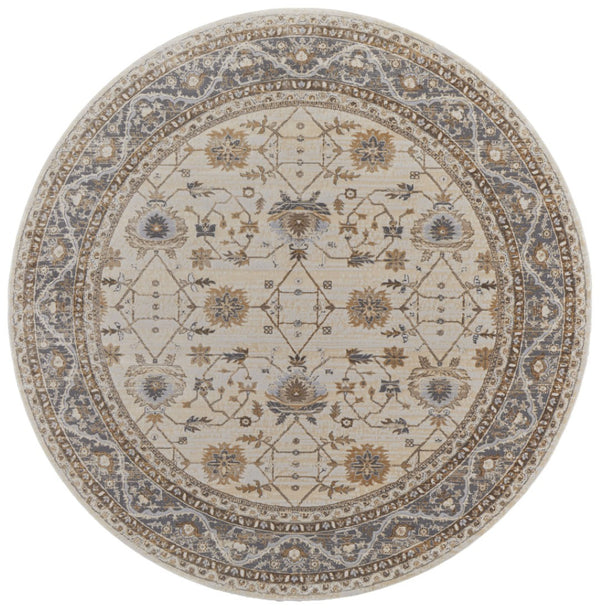HomeRoots 9' Elegant Tan Ivory and Gray Oriental Area Rug for Luxurious Comfort in Any Room Decor Style 8' Round 515302
