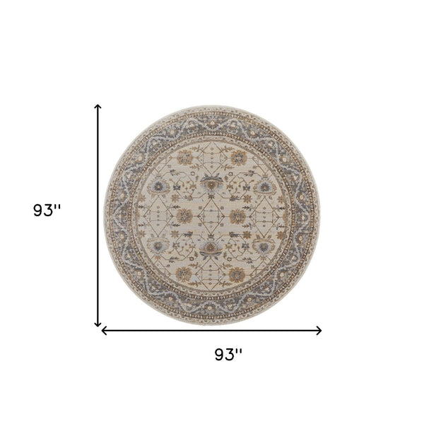 HomeRoots 9' Elegant Tan Ivory and Gray Oriental Area Rug for Luxurious Comfort in Any Room Decor Style 8' Round 515302