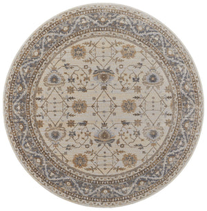 HomeRoots 9' Elegant Tan Ivory and Gray Oriental Area Rug for Luxurious Comfort in Any Room Decor Style 8' Round 515302