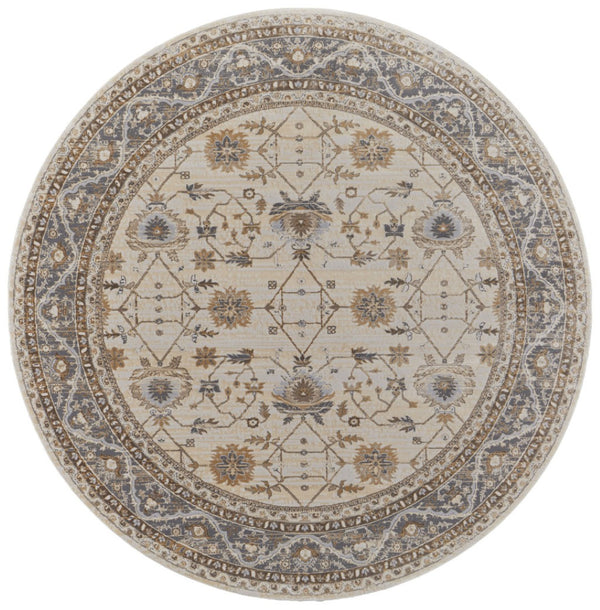 HomeRoots 9' Elegant Tan Ivory and Gray Oriental Area Rug for Luxurious Comfort in Any Room Decor Style 8' Round 515302