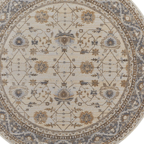 HomeRoots 9' Elegant Tan Ivory and Gray Oriental Area Rug for Luxurious Comfort in Any Room Decor Style 8' Round 515302
