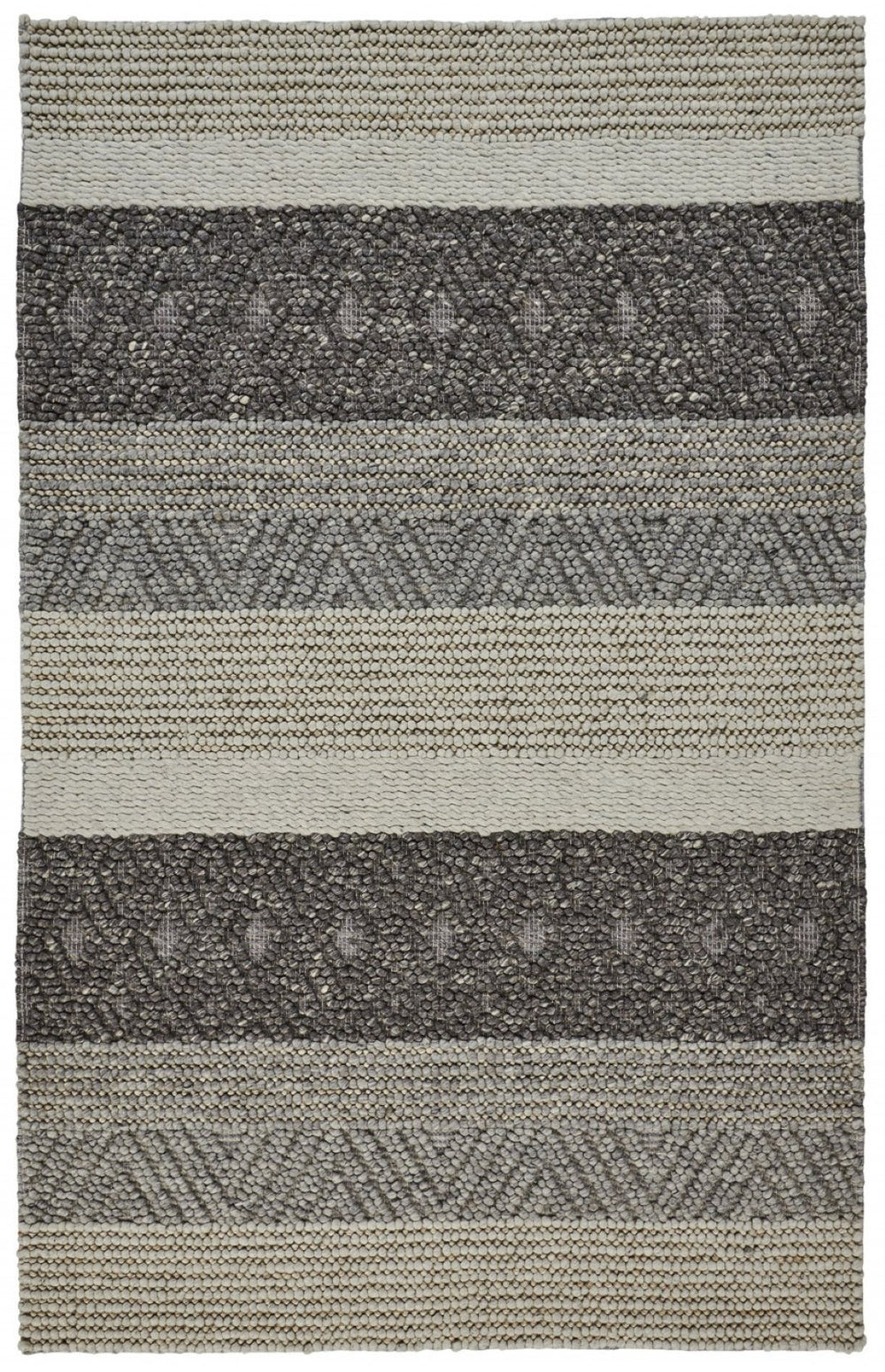 HomeRoots 10' Hand-Woven Wool Striped Area Rug in Gray, Black & Taupe – Durable, Stain-Resistant, Cozy Texture 4' X 6' 515304