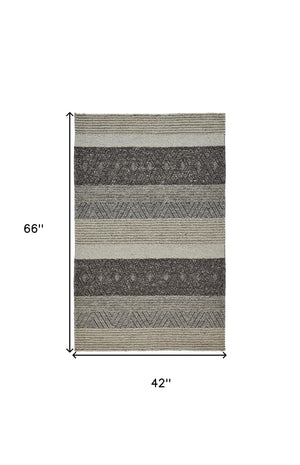 Homeroots 4' X 6' Gray Wool Striped Hand Woven Area Rug  Wool 515304