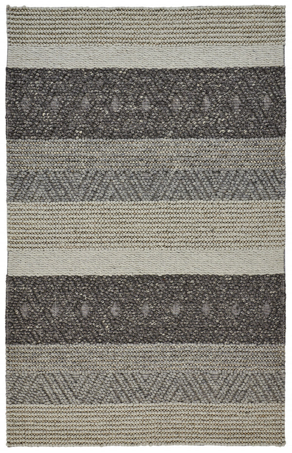 Homeroots 5' X 8' Gray Wool Striped Hand Woven Area Rug  Wool 515305