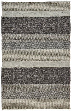 Homeroots 8' X 11' Ivory Black And Gray Wool Striped Hand Woven Area Rug  Wool 515306
