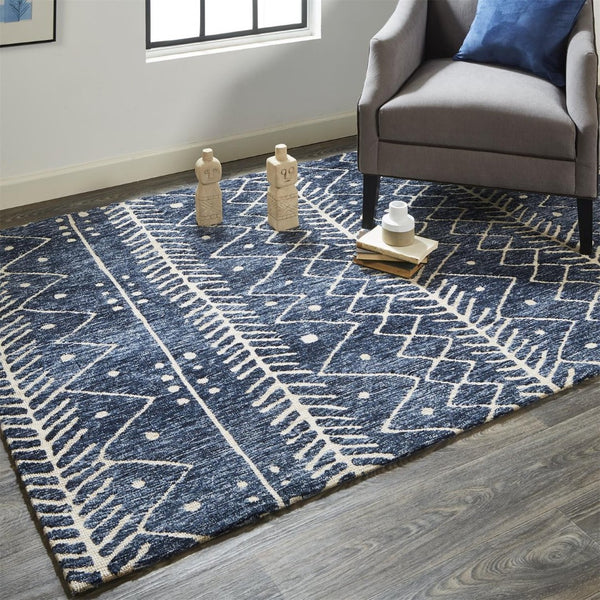 HomeRoots 10' Blue and Ivory Striped Area Rug – Stain-Resistant, Coastal Charm for Modern Homes and Busy Families 5' X 8' 515308