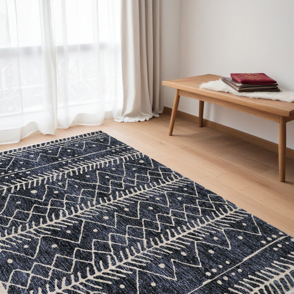 HomeRoots 10' Blue and Ivory Striped Area Rug – Stain-Resistant, Coastal Charm for Modern Homes and Busy Families 5' X 8' 515308