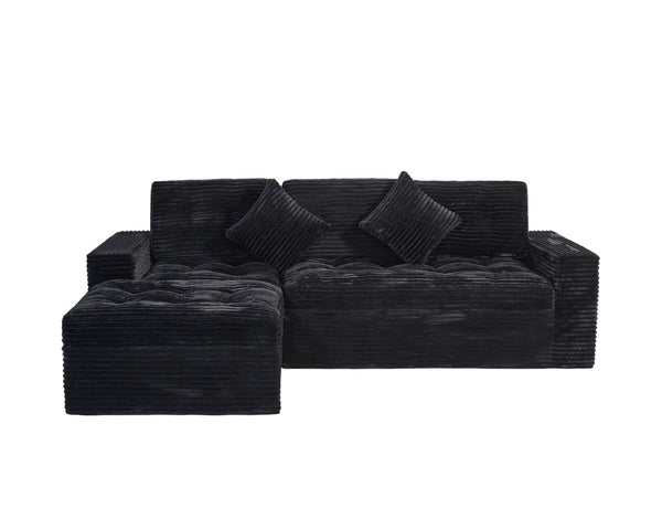 English Elm Modular Cloud Sectional with Ottoman Faux Fur Velvet Deep Foam Living Room Sofa W5502S00009