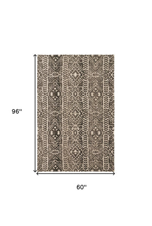 Homeroots 5' X 8' Brown Taupe And Ivory Striped Stain Resistant Area Rug Brown,Taupe,Ivory Polyester 515312