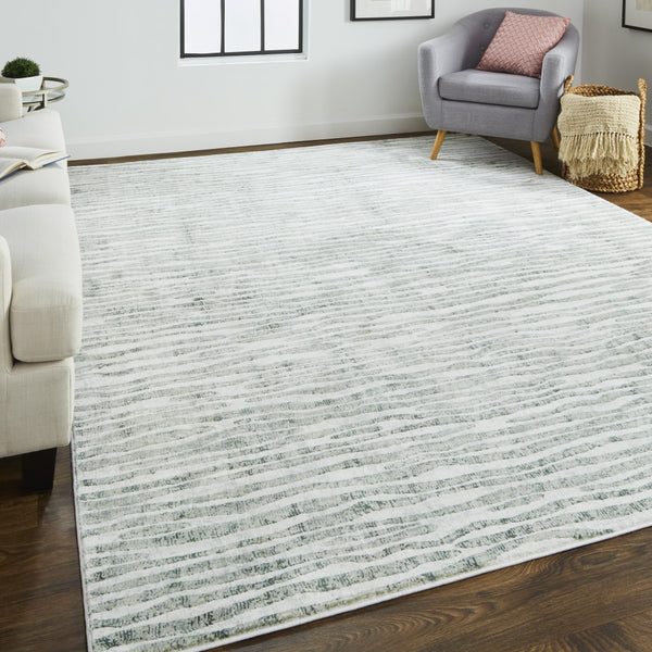 Homeroots 5' X 8' Gray Green And Ivory Striped Distressed Stain Resistant Area Rug  Polypropylene 515320