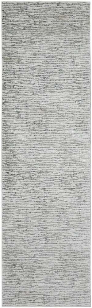 Homeroots 8' Gray Green And Ivory Striped Distressed Stain Resistant Runner Rug  Polypropylene 515323