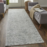 Homeroots 8' Gray Green And Ivory Striped Distressed Stain Resistant Runner Rug  Polypropylene 515323