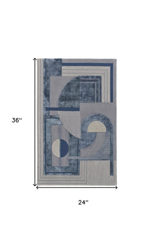 Homeroots 2' X 3' Blue And Gray Wool Striped Hand Tufted Area Rug  Wool 515328