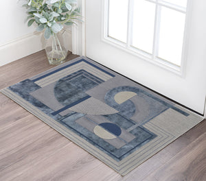 Homeroots 2' X 3' Blue And Gray Wool Striped Hand Tufted Area Rug  Wool 515328