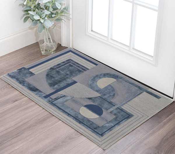 Homeroots 2' X 3' Blue And Gray Wool Striped Hand Tufted Area Rug  Wool 515328