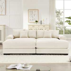 English Elm 82.6" Oversized Cloud Modular Sectional Couch - Soft Cream Corduroy, Ergonomic Design, Movable Ottoman W714S01286