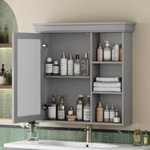 English Elm 30'' Wall Mount Bathroom Cabinet with Mirror Soft Close Door and Adjustable Shelf Gray N710P209425E