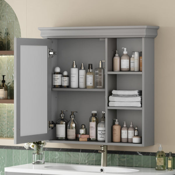 English Elm 30'' Wall Mount Bathroom Cabinet with Mirror Soft Close Door and Adjustable Shelf Gray N710P209425E
