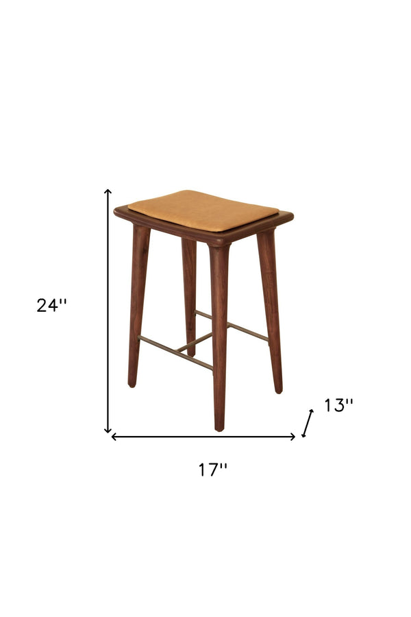Homeroots 24" Cream And Brown Solid Wood Backless Counter Height Bar Chair   515490