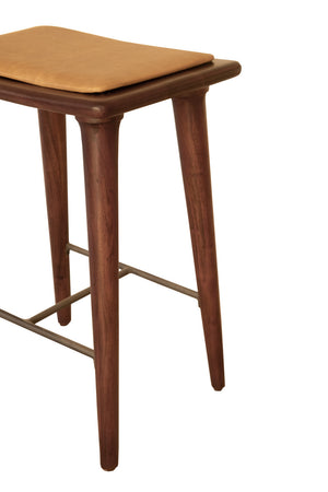 Homeroots 24" Cream And Brown Solid Wood Backless Counter Height Bar Chair   515490