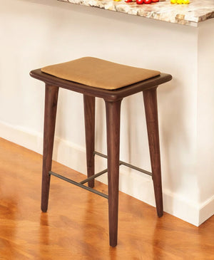 Homeroots 24" Cream And Brown Solid Wood Backless Counter Height Bar Chair   515490