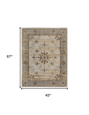 Homeroots 4' X 6' Tan Brown And Gray Power Loom Distressed Area Rug  Viscose 515492