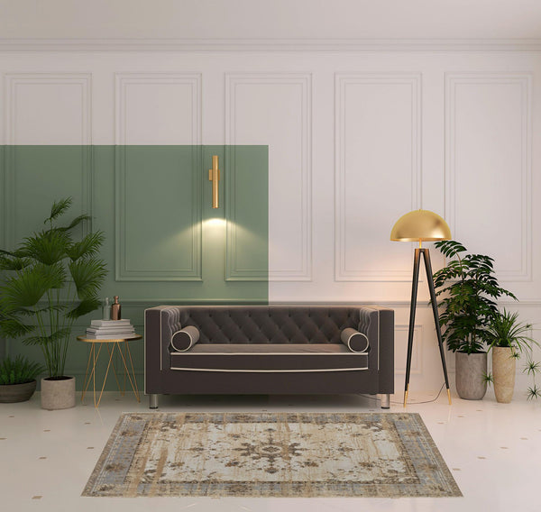 Homeroots 5' X 8' Tan Brown And Gray Power Loom Distressed Area Rug  Viscose 515493