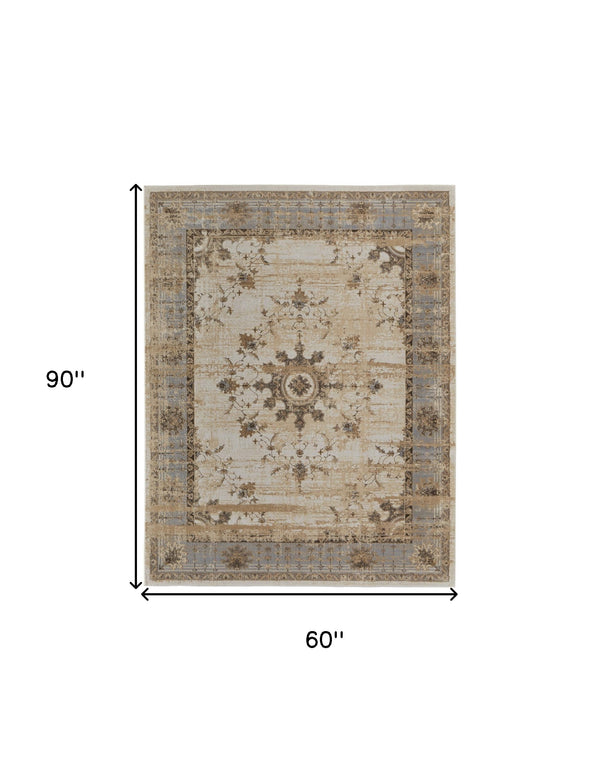 Homeroots 5' X 8' Tan Brown And Gray Power Loom Distressed Area Rug  Viscose 515493