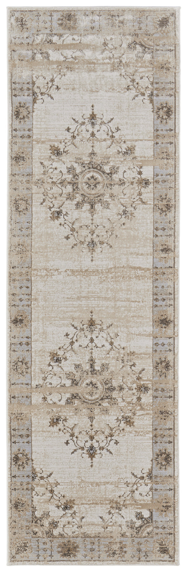 Homeroots 8' Brown And Ivory Oriental Power Loom Distressed Runner Rug  Viscose,Polyester 515495