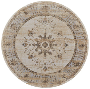 Homeroots 8' Brown And Ivory Round Oriental Power Loom Distressed Area Rug  Viscose,Polyester 515496